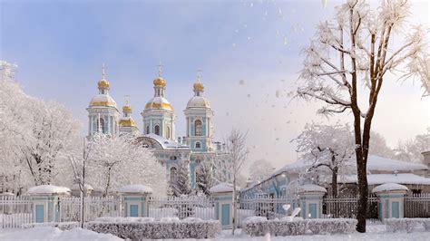 Snow Covered Church With Fence In Russia Saint Petersburg During Winter HD Travel Wallpapers ...