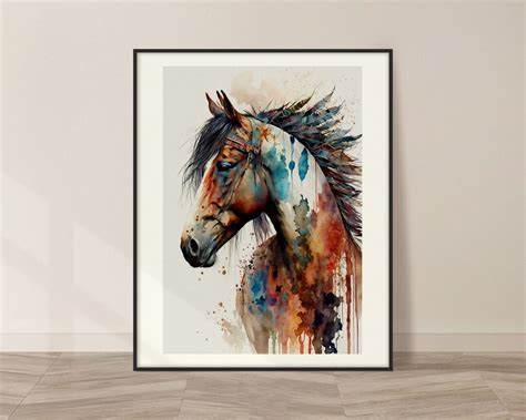 Indian Horse Watercolor Art Print, Indian Horse Painting Wall Art Decor ...