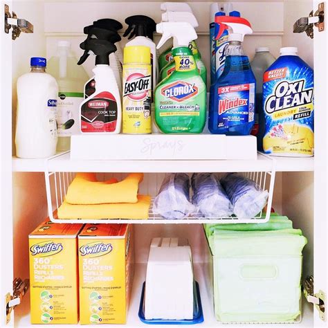 Clean-up your cleaning cabinets by adding products that maximize the height of each shelf. We ...