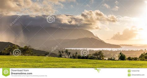 Hanalei Bay at Sunset on a Rainy Day Stock Photo - Image of huge ...