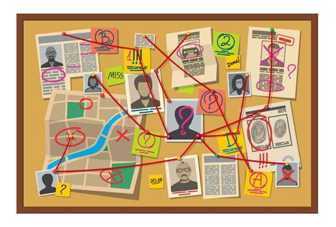 Crime board with pins, evidence detective map 23839221 Vector Art at Vecteezy