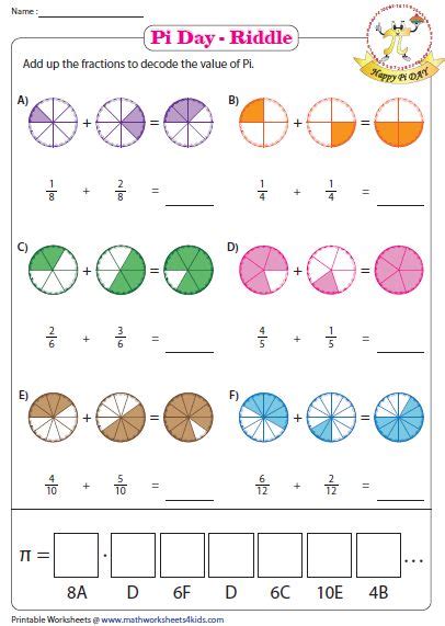 Adding Fractions | Pi Day Riddle | Fractions worksheets, Fractions ...