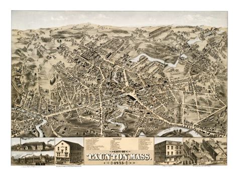 Detailed old map of Taunton, Massachusetts from 1875