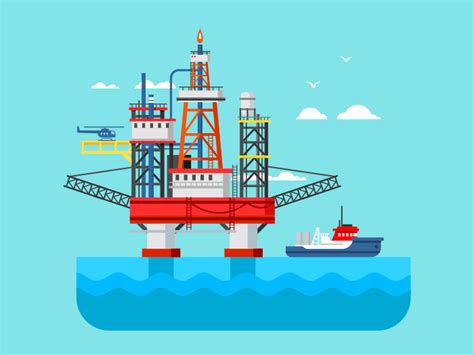 Drilling rig at sea flat illustration - Kit8