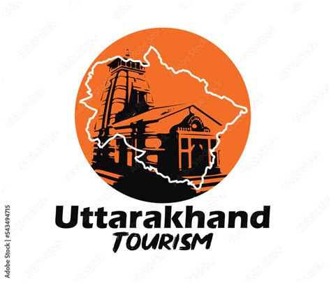 Uttarakhand tourism logo with uttarakhand map and kedarnath temple silhouette art. vector de ...