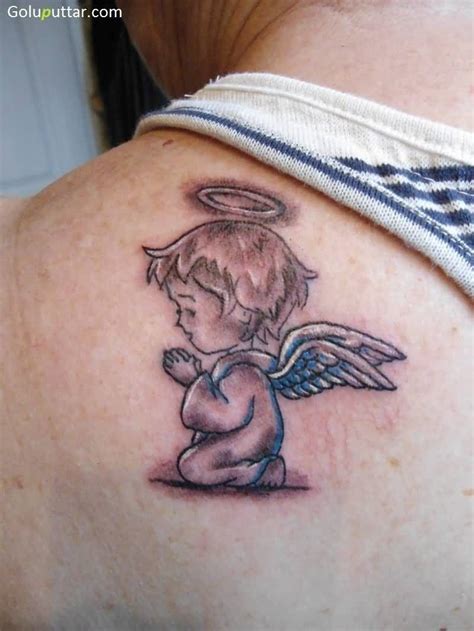 Cute Angel Praying Kid Tattoo On Upper Back | Small angel tattoo, Baby tattoos, Baby angel tattoo