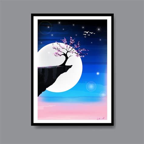 Premium Vector | Moonlight night scenery Landscape Digital Tree ...