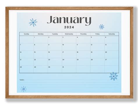 EDITABLE January 2024 Calendar, Beautiful Blue Winter With Snowflakes ...