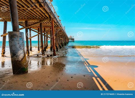 Malibu Beach Pier, California. Postcard View, Blue Sky and Beautiful Ocean Waves Stock Image ...