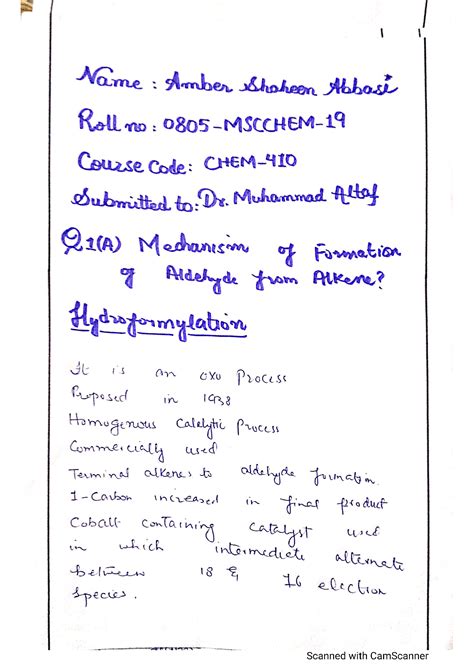 SOLUTION: Mechanism of hydroformylation reaction - Studypool