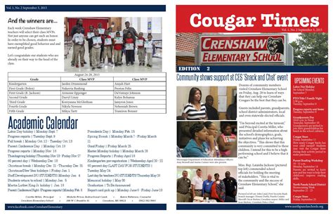 Cougar Times September 2015 A newsletter of Crenshaw Elementary School in Crenshaw, Miss. by ...