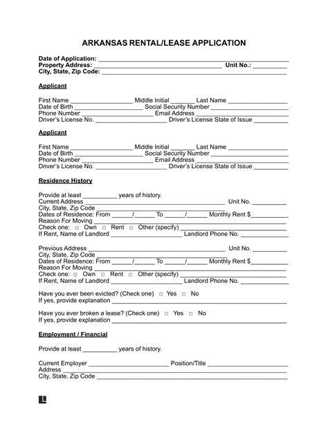 Free Arkansas Rental Application Form | PDF & Word