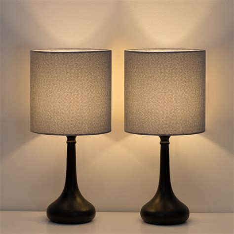 Bedroom Table Lamp Set of 2 Living Room Bedside Lamps Grey Lampshade Suit Modern Decor - Walmart.com