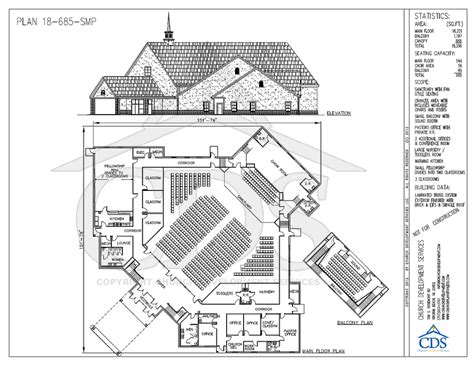 600-899 Seats | churchplansource | Church building design, Church building plans, Church building