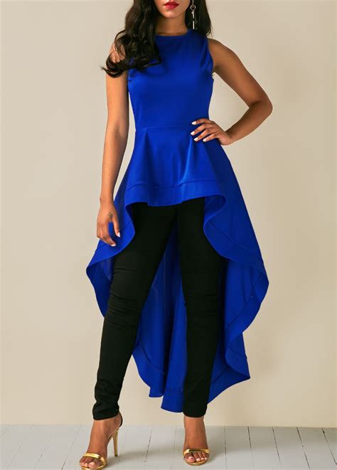 Sleeveless Royal Blue High Low Blouse | Fashion tops, Fashion, Trendy tops