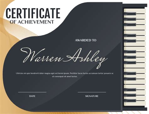 Printable Grand Piano Award Certificate Template