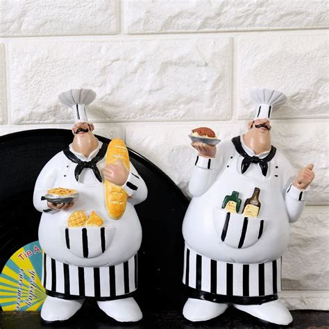 Set of 2 Home Decor Resin Fat Chef Figurine Chef Statue Home Kitchen Restaurant Wall Decor Chef ...