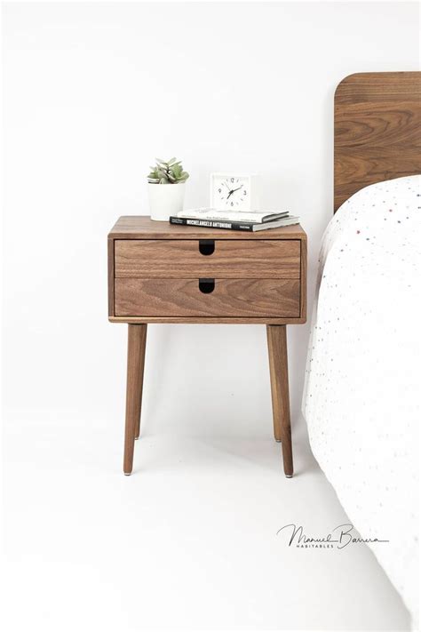 Mid-century Modern Solid Walnut Nightstand With Double Drawers - Etsy