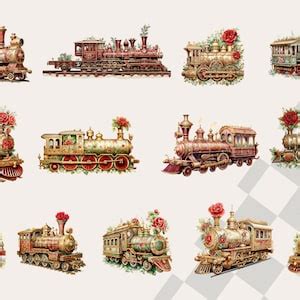 Vintage Christmas Train Clipart Bundle, Victorian Train Watercolor PNG ...