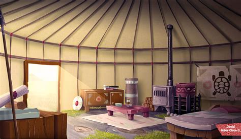 ArtStation - Yurt interior / Interior de una yurta