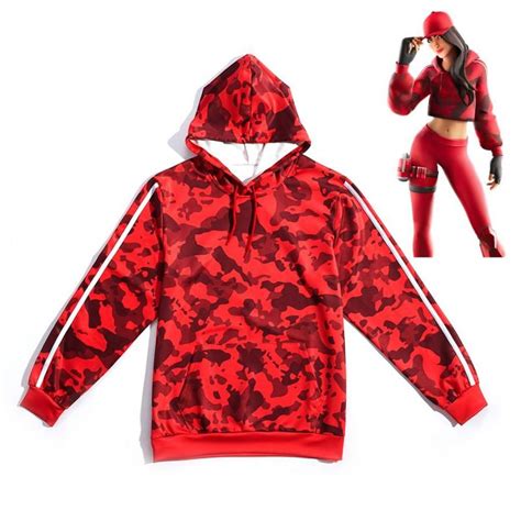 Audlt Ruby Fortnite Hoodie Red Cosplay Costume Hooded Sweatshirt ...