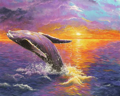 Sunset with humpback whale Painting by Debra Dickson