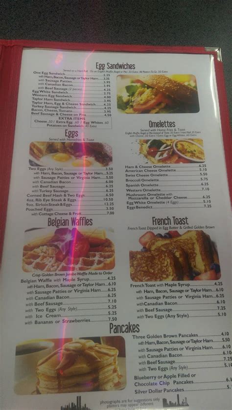 Menu at The Skyline Diner restaurant, Elizabeth