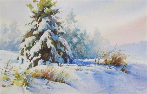 Акварель. Зимний пейзаж | Winter landscape painting, Winter watercolor ...