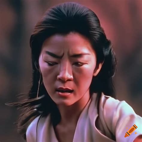 Michelle yeoh in a martial arts movie scene with stunned expression on ...