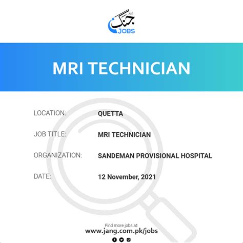 Mri Technician Job – Sandeman Provisional Hospital - Jobs in Quetta – 27465