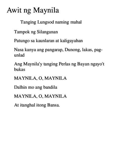 Lyrics Of Awit Ng Maynila - awit tiwisita