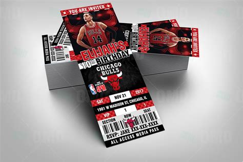 Chicago Bulls Ticket Style Sports Party Invites – Sports Invites