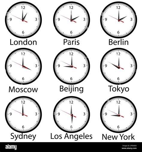 World time zone with wall clocks showing time in different cities of ...