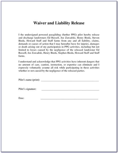 Employee Waiver Form Template