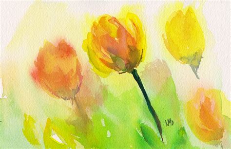 Watercolor painting of Yellow Tulips - Kris DeBruine Studio - by Kris DeBruine