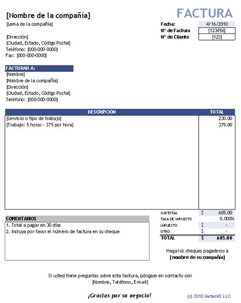 Modelo de Factura para Excel - Plantillas de Facturas Gratis