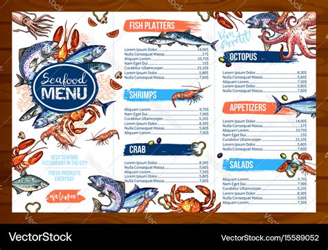 Menu for seafood or fish restaurant Royalty Free Vector