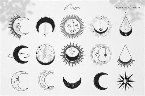 the sun and moon symbols are drawn in black ink on white paper, with shadows coming from them