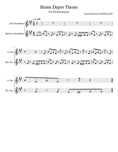 Home Depot Theme For Eb Instruments Sheet music for Saxophone alto, Saxophone baritone (Woodwind ...