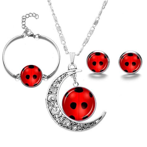 3PCS/Set Movie Jewelry Miraculous Ladybug Necklace Pendant Earrings ...