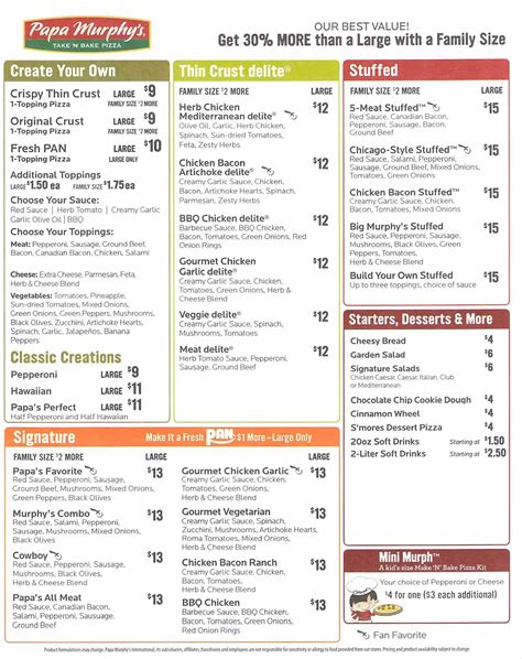 Papa Murphy's Pizza Menu, Menu for Papa Murphy's Pizza, Mt Pleasant ...