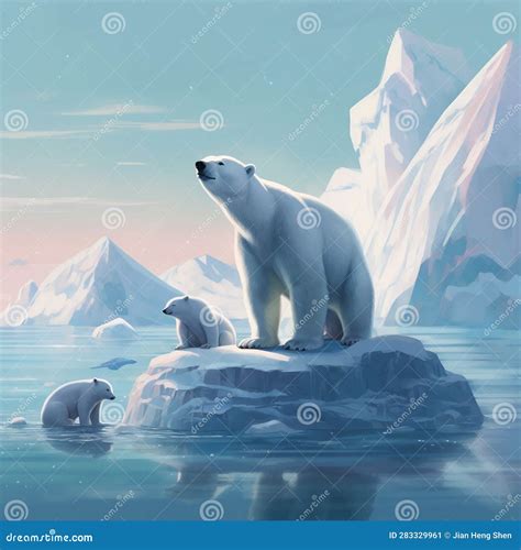 Polar Bear with Cubs on the Iceberg. 3d Illustration Stock Illustration - Illustration of animal ...