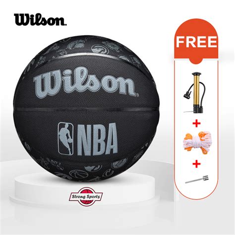 WILSON NBA ALL TEAM LOGO MATTE BLACK BASKETBALL SIZE 7 AUTHENTIC OUTDOOR BASKETBALL 3 FREE GIFT ...