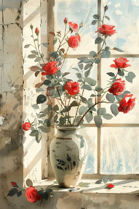 Vintage Roses In Vase Art Free Stock Photo - Public Domain Pictures