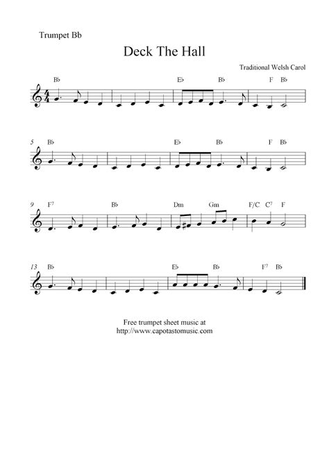 Deck The Halls, free Christmas trumpet sheet music