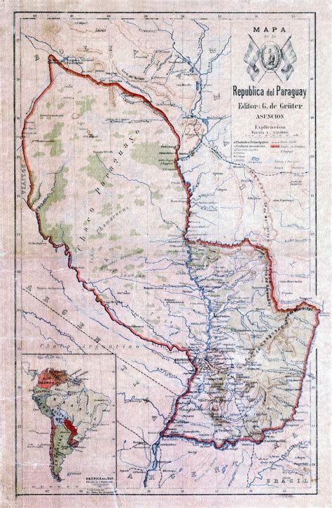 Large detailed old topographical map of Paraguay | Paraguay | South ...