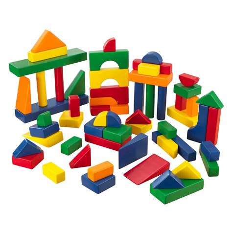 KidKraft 60-Piece Wooden Cutout Shapes Block Building Architectural Set ...