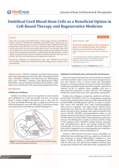 (PDF) Umbilical Cord Blood Stem Cells as a Beneficial Option in Cell ...