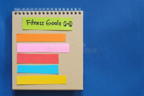 Fitness Goals Concept. Checklist of Goals in Note Pad in Blue Background with Copy Space Stock ...