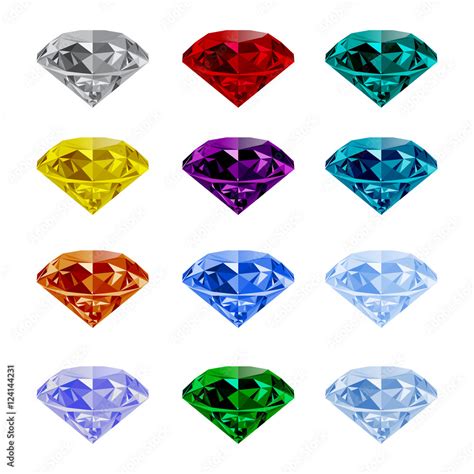 Set of shining jewels isolated on white background. Jewel and jewelry. Colorful gems and ...